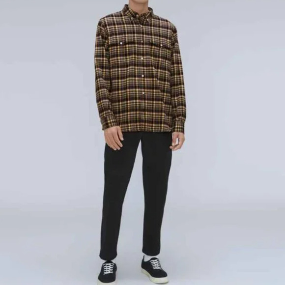 Everlane The Brushed Flannel Shirt Mens Large Brown Yellow Plaid NWT - Picture 4 of 9